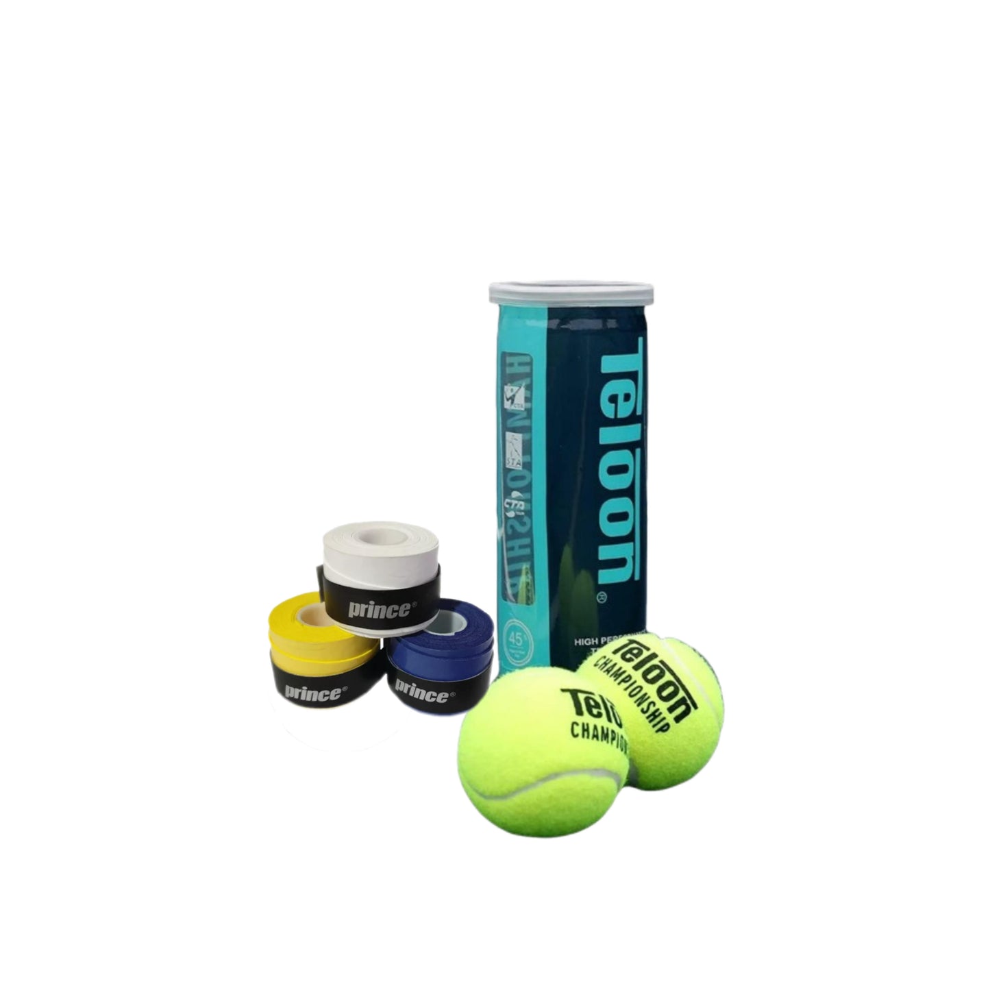 PACK 5 | 2 Tarros de pelotas Teloon Championchip tenis + 3 Overgrip Prince + Bolsa de regalo Spin Sports