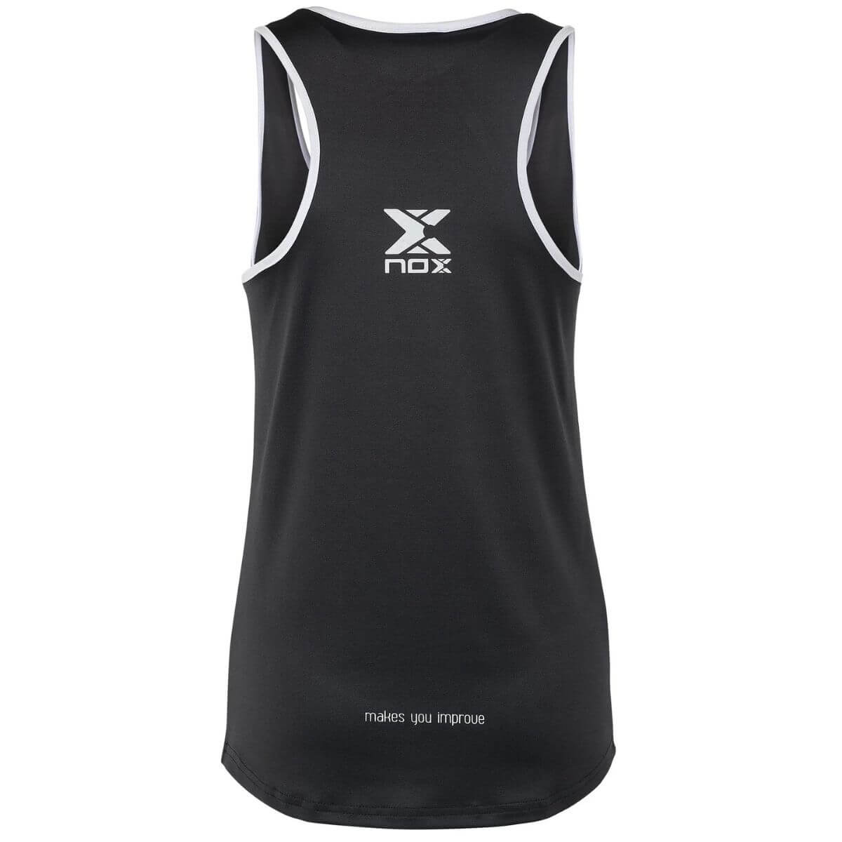 Polera Nox Tirantes Mujer Negro Logo Blanco SPIN SPORTS